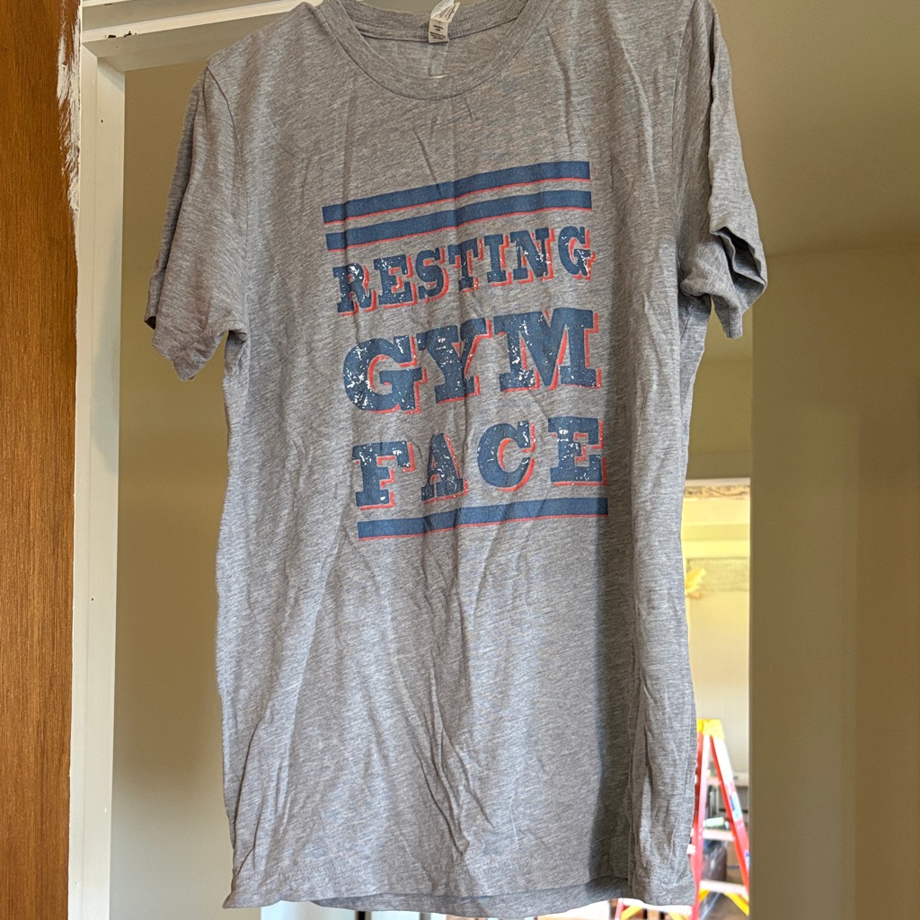 Gray Graphic T-Shirt With Blue And Orange Print